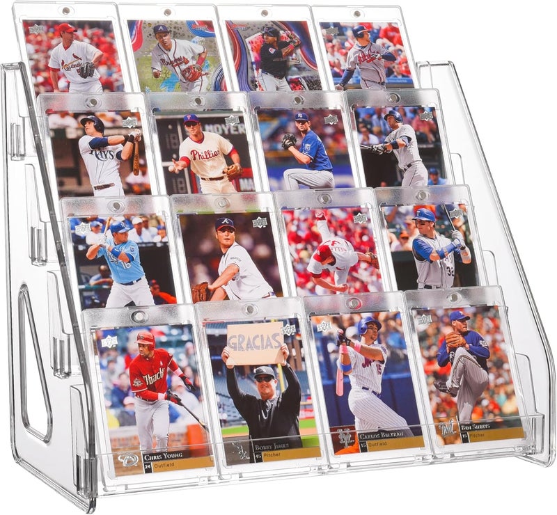 CELSOL 2 Pack Elevated 4 Tier Clear Acrylic Card Display Stand for Trading Cards, Sports Cards, Greeting Cards, Stickers – Slanted Holder for PSA Slabs, Vendors, Collectors & Retail (4 Tier 2 Pack) - Image 1